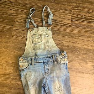 Kids blue jean overalls, long.